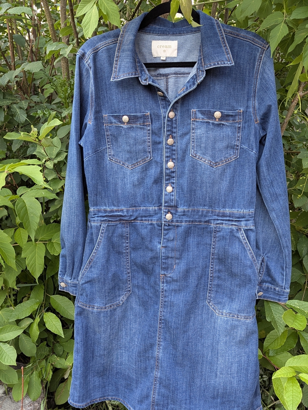 Denim Dress Utility Pocket Classic Wash Mini Shirt Dress Spica Style Boho Preppy - Picture 12 of 17